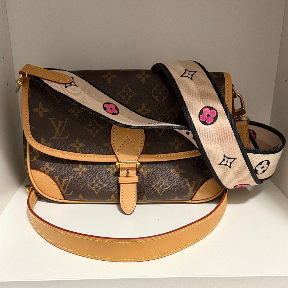 Louis Vuitton Monogram Crossbody Bag with Pink Accent Strap